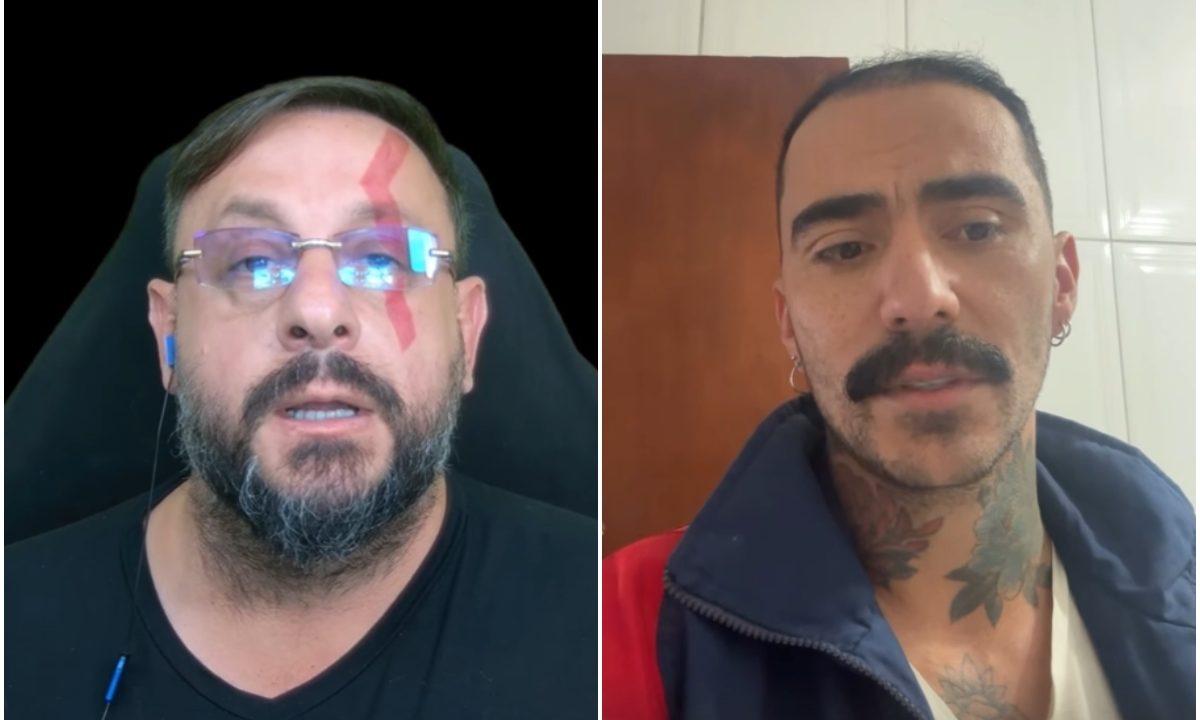 Colagem de fotos com o biólogo Henrique e o jovem Mayk Leão, que afirma ter visto disco voador em Campo Largo.
