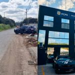 Local onde polícia procura homem preso que fugiu de delegacia e distrito policial ao lado onde suspeito fugiu em montagem