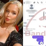 Foto da influenciadora Larissa Ferrari ao lado de prints enviado da suposta conversa entre ela e o zagueiro casado do Coritiba