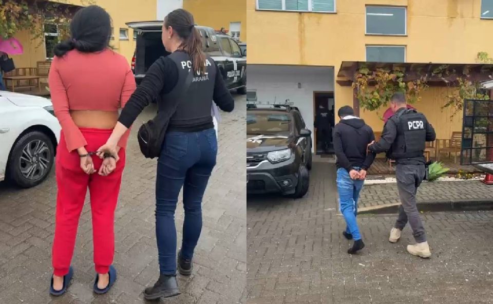 Foto mostra casal preso por matar homem em Curitiba