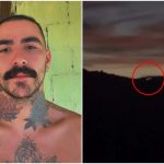 Colagem de fotos de Mayk Leão e do suposto OVNI avistado no Paraná.