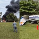 Imagens mostram instantes após queda de avião, registrado em vídeo.
