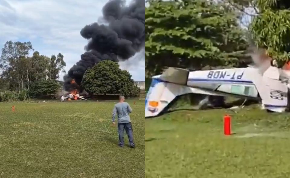 Imagens mostram instantes após queda de avião, registrado em vídeo.